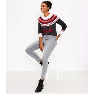 Loft Skinny Jeans Button Front High Rise In Light Vapor Grey